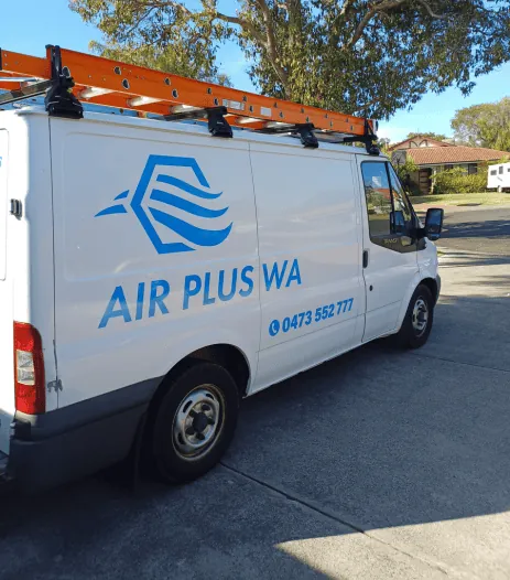 White Air Plus WA van with the logo and phone number 0473 552 777 on the side