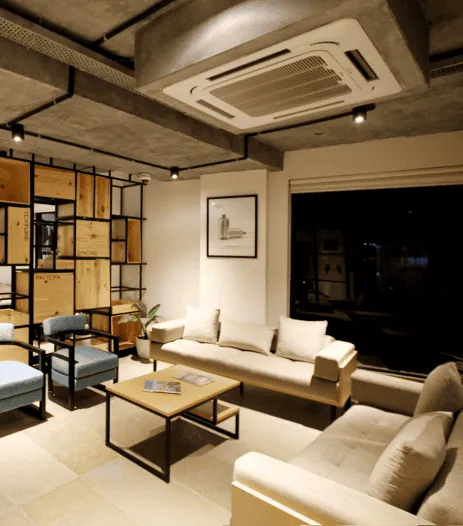 Ceiling cassette air conditioner installed in a living room ceiling